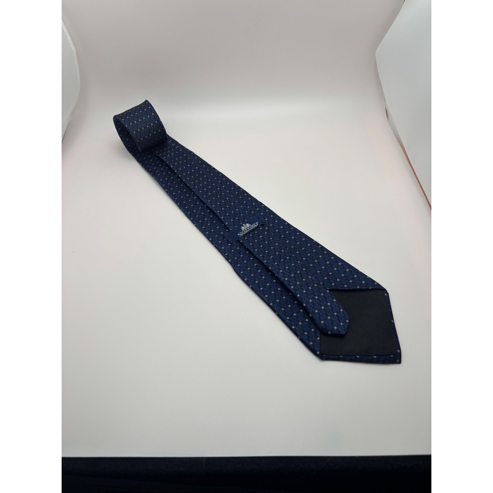 Stafford Mens Navy Blue Geometric Square 100% Silk Necktie Formal Business Tie - Picture 6 of 7